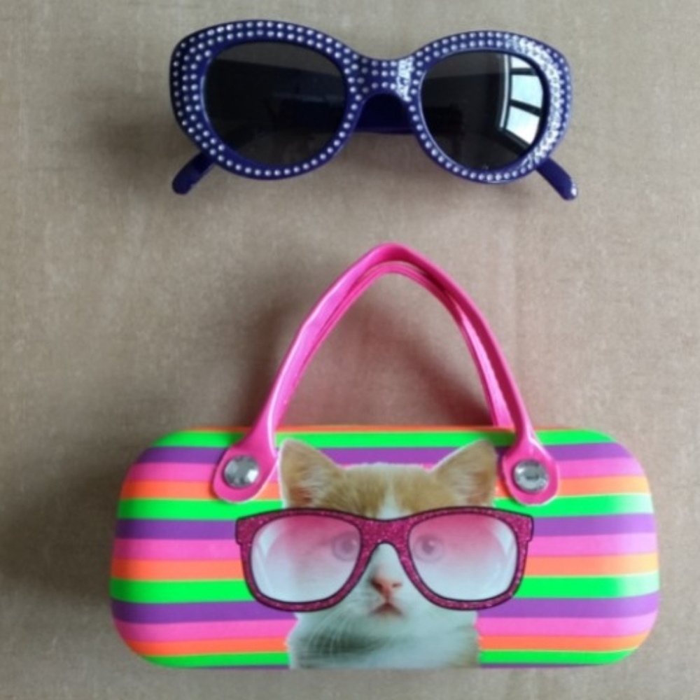 Kids Sunglasses with Cat Case - Pink and Purple
